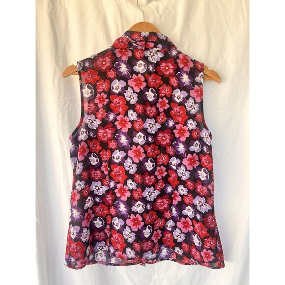 VTG Hillard & Hanson Sleeveless Floral Blouse Size Large Tie Neck Retro Garden - Picture 4 of 6